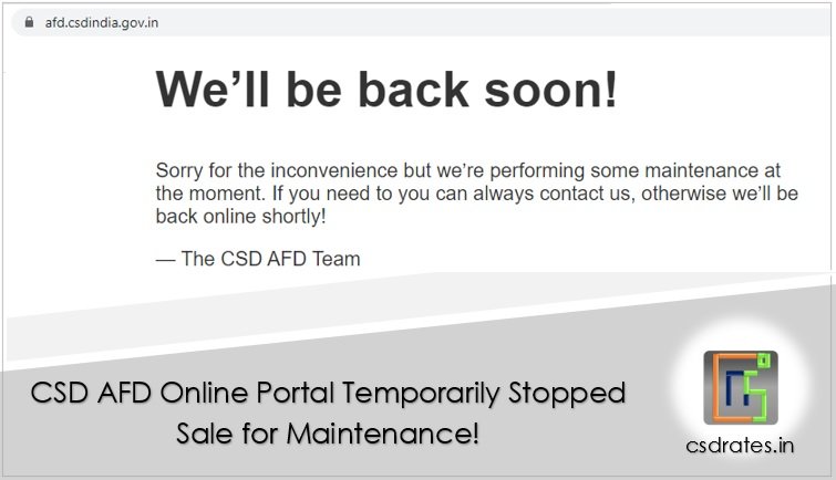 CSD AFD Online Portal Temporarily Stopped Sales for Maintenance