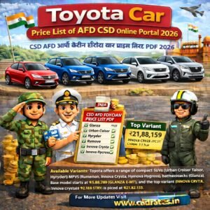 Toyota Car Price List of AFD CSD Online Portal 2026
